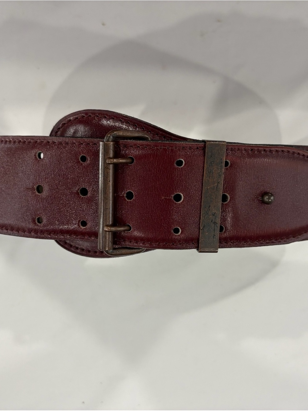 Alaia Wide Double-Prong Leather Belt in Burgundy